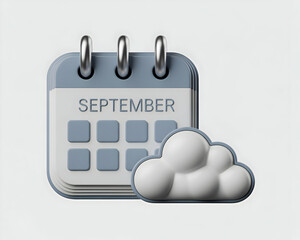 Poster - September Calendar Icon with Cloud Weather Symbol