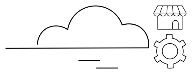 Poster - cloud outline with gear and storefront, illustrating digital store, online services, e-commerce, sys