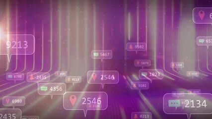 Aufkleber - Virtual camera gliding through neon grid driving data tags clustering, scattering, visualizing data