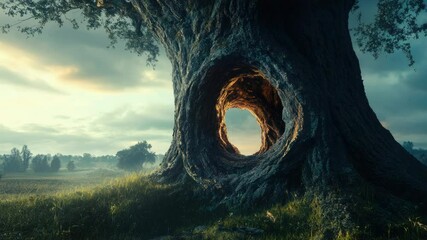 Poster - A large tree with a hole in its trunk