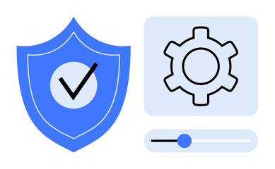 Poster - blue shield with checkmark, gear icon, and slider symbolizing security, privacy, protection, customi
