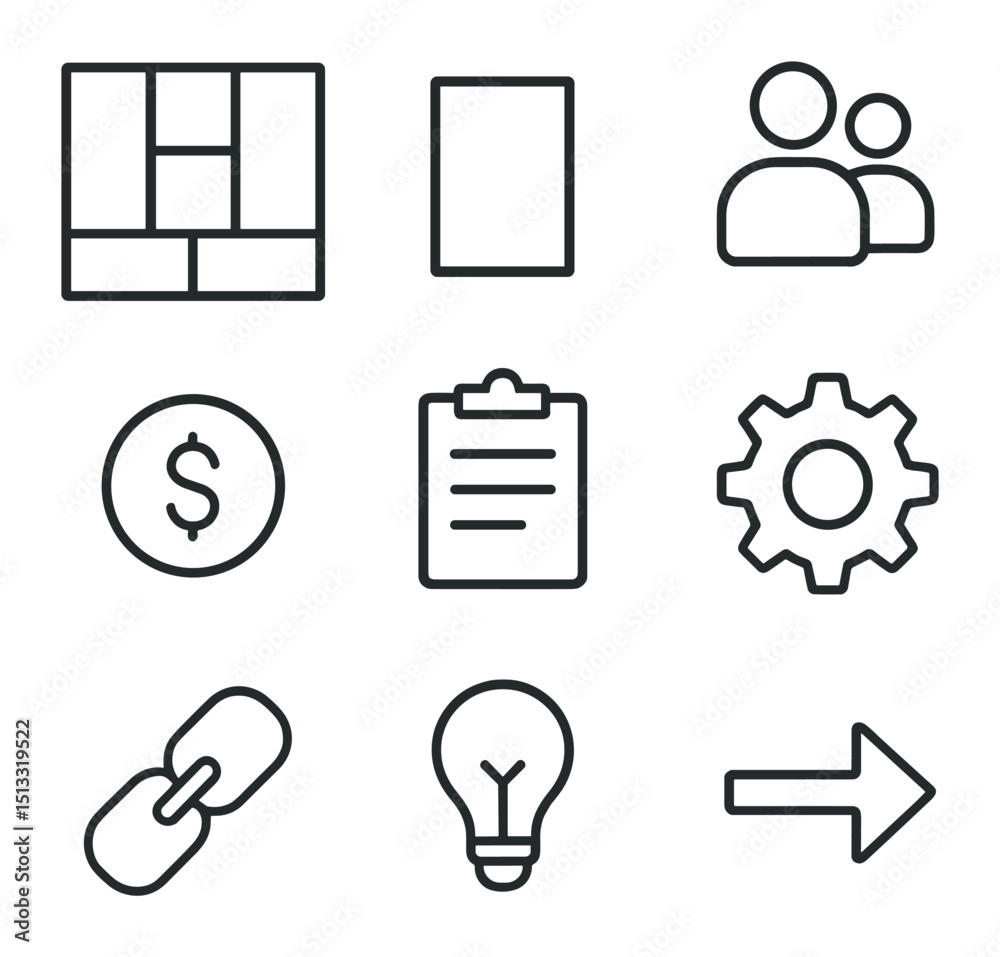 Segmented Icon Business Model Canvas Icons. Outline icon set of business model canvas ...