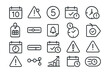 © Александр Михайлюк - Line style icons of deadline management and scheduling: due date icon, urgent task alert, countdown badge, calendar check, overdue icon, weekly delivery tag, time tracker bar, task reminder tile,