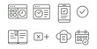 © Александр Михайлюк - Line style icons of digital productivity: app dashboard, time tracking software, mobile planner app, productivity app icon, digital journal, keyboard shortcut, cloud notes, sync calendar.