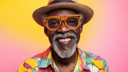 Poster - A happy gentleman wearing a hat and glasses smiles at the camera