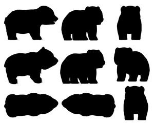 Poster - A set of black and white Panda silhouettes. The Panda are all different sizes and are arranged in a row