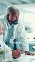 Wall Mural - scientist, people and plant with test tube in laboratory for botany, medical research and discussion