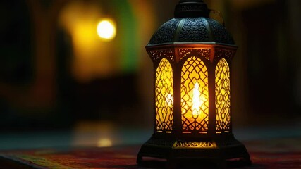 Poster - A lone lit lantern sits atop a wooden table, providing a warm glow