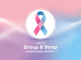 Group b strep awareness month with pink and blue ribbon on a pastel colored gradient background