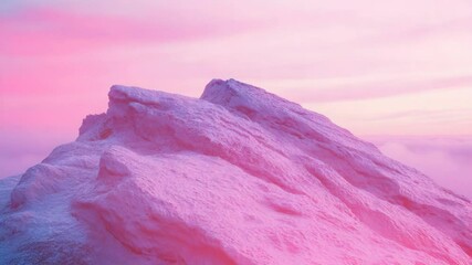 Poster - A snowy mountain landscape with a pink sky in the background