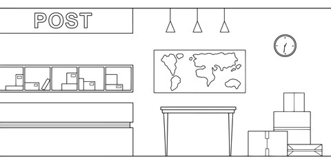 Fototapete - Post office graphic interior black white sketch illustration vector 