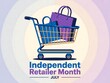 © Hriday - Illustration of independent retailer month with shopping cart and bags on light background
