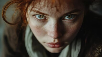 Poster - Close-up portrait of a woman with freckles on her face