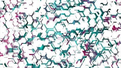 Poster - Bright blue purple white abstract tech hexagonal geometric background. Seamless looping glitch honeycomb motion design. Video animation Ultra HD 4K 3840x2160