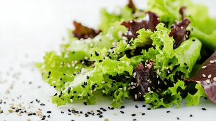 Poster - A close-up shot of a fresh green salad with crisp lettuce leaves and sesame seeds