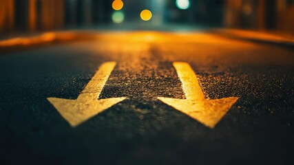 Poster - A street with two yellow arrows pointing in opposite directions, suitable for traffic or wayfinding illustrations