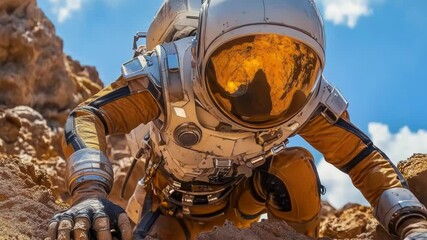 Aufkleber - Astronaut climbs uphill in futuristic setting