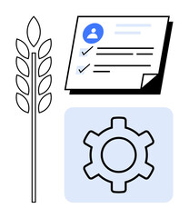 Poster - wheat stalk, checklist document with user profile and checkmarks, gear icon. ideal for productivity,
