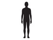Minimal black silhouette icon of standing adult man front view isolated on white background. Concept of human body shape, anatomy figure, generic male symbol, medical diagram