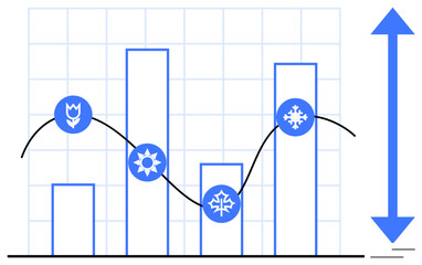 Poster - bar chart with a trend line overlay featuring seasonal icons for spring, summer, autumn, and winter.