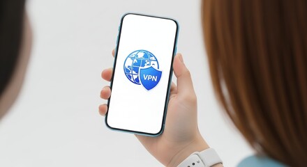 Fototapete - Secure VPN Connection on Smartphone: Global Network Security App Interface, Digital Privacy Concept, Technology Image