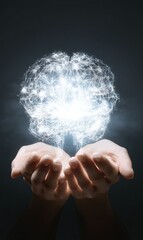 Poster - Hands holding glowing network of connections representing the mind