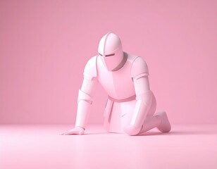 Fototapete - Monochromatic Pink Knight in Armor Kneeling on Pink Floor