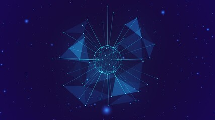Poster - Animated sphere consisting of dots and lines. Digital global flow. Network connection structure. Big data visualization. 3D rendering. 4K animation