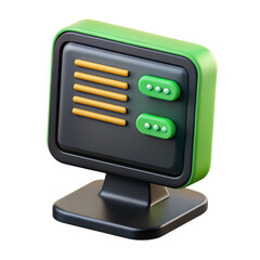 Aufkleber - A modern 3d rendered computer screen icon featuring green and black colors with a plastic-style design isolated on a black background.