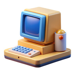 Aufkleber - A stylized 3d rendered vintage computer illustration displaying a retro aesthetic and unique plastic-style design elements against a black background.