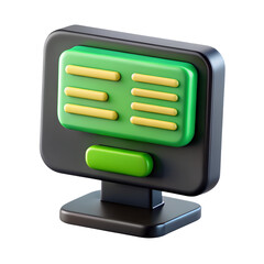 Aufkleber - A vibrant 3d rendered icon depicting a computer monitor in a unique plastic-style design isolated on a black backdrop representing data and technology.