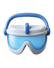 Poster - A vibrant 3d rendering of sleek plastic-style goggles, a modern icon design isolated on a white background, perfect for sports and safety.
