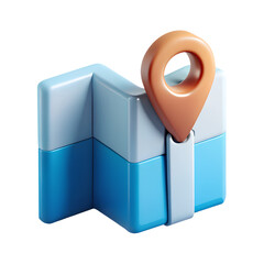 Poster - Modern 3d rendering of a blue and white map with a brown location pin highlighting a destination point