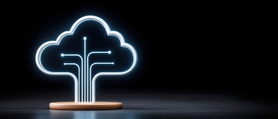 Poster - Cloud technology api integration concept with glowing neon light on dark background