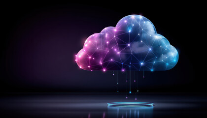Poster - Cloud with glowing network points and lines represents api integration in digital technology and data connection concept