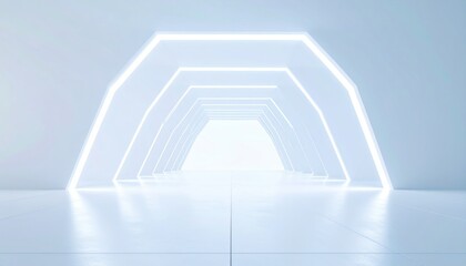 Fototapete - Bright White Glowing Hexagonal Tunnel: Infinite Depth Perspective