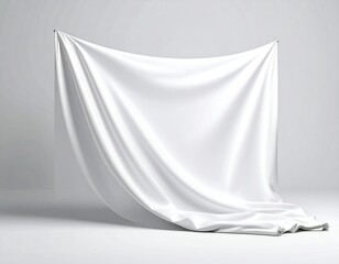 Poster - Elegant Draped White Silk Fabric on Gray Background
