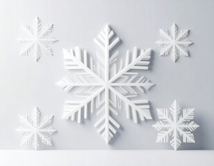 Poster - Five Intricate White Snowflakes on Light Gray Background