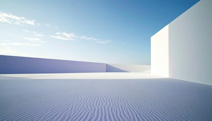 Poster - Minimalist White Architectural Scene: Lavender and White Gradient Under a Clear Blue Sky