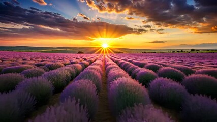 Wall Mural - Sunset Over a Lavender Field A Breathtaking Display of Nature's Beauty