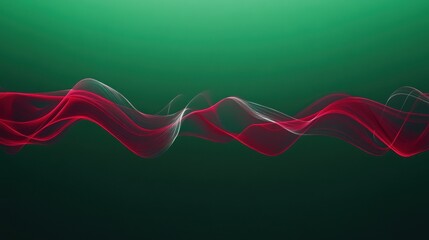 Poster - Red Sound Wave on Green: An abstract, hypnotic representation of sound waves, visualized as a vibrant red pulse against a serene green backdrop. This image evokes a sense of energy, rhythm.