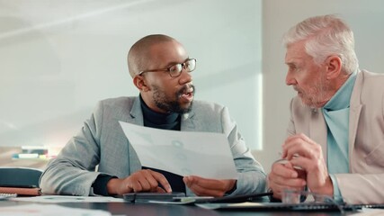 Aufkleber - Documents, finance and reading with business people in office together for feedback or review. Budget, investment or portfolio with management team in corporate workplace for financial report