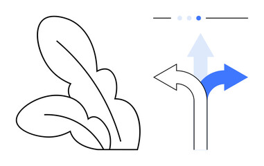 Poster - simplistic design of outlined leaves and directional arrows pointing forward symbolizes growth, choi