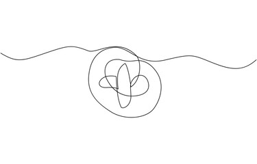 Aufkleber - One line continuous pretzel bakery symbol concept, Hand drawn line art doodle german street food salty snack bread, Digital white single line sketch drawing vector illustration. Editable stroke.