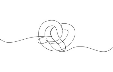 Aufkleber - One line continuous pretzel bakery symbol concept, Hand drawn line art doodle german street food salty snack bread, Digital white single line sketch drawing vector illustration. Editable stroke.