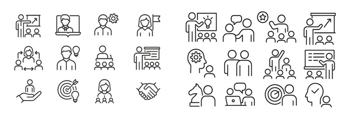 Poster - various icons representing teamwork, leadership, and strategy in a professional setting