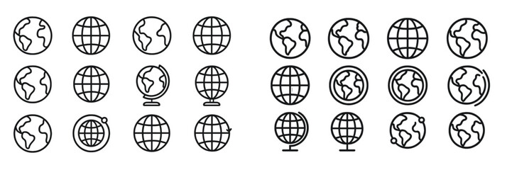 Poster - Various globe designs showcasing different styles of representations around the world in line art
