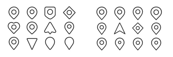 Fototapete - Various geometric pin icons arranged in a grid for use in maps and location-based applications