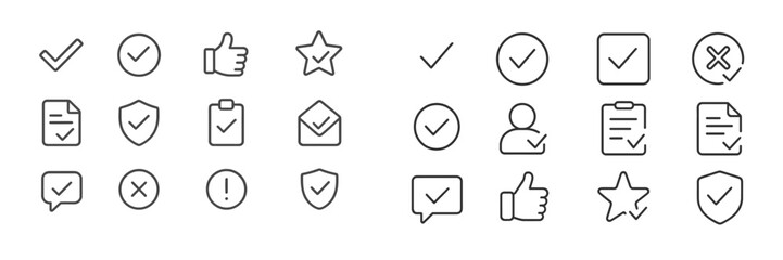 Poster - Collection of simple line icons representing approval, feedback, and communication for digital designs