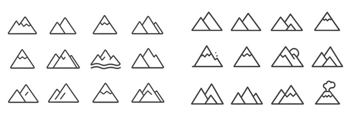 Poster - Collection of mountain icons showcasing various styles, including peaks, ridges, and natural elements